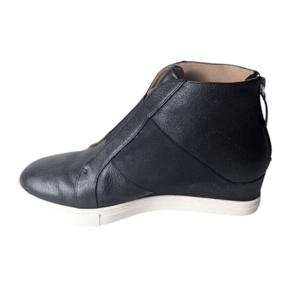 LINEA PAOLO Felicia Black Leather Wedge Sneaker Size 8.5M - Picture 6 of 8